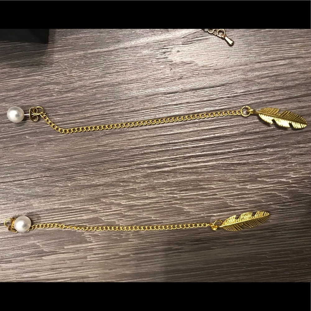 Pearl Long chain feather earrings